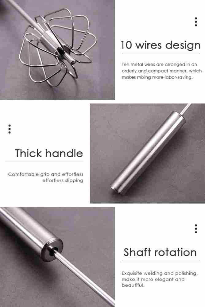 Stainless Steel Balloon Whisk , Egg Whisk, Hand Push Whisk, Semi Automatic  Rotating Push Mixer Stirrer For Whisking, Push Whisk Mixer For Blendi