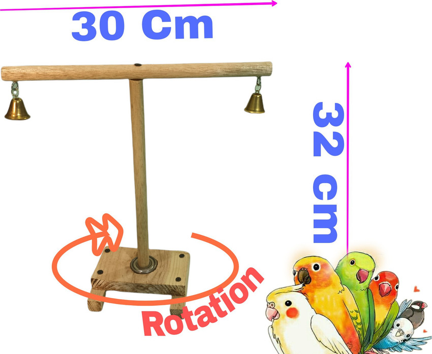 thumbnail image 2 of Bird Toys, Bird Perch Wooden Training Stand Natural With Cotton Rope 2 of 14