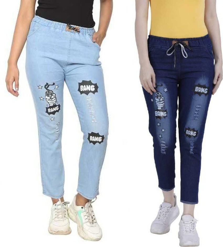 Women's Blue Solid Joggers Jeans