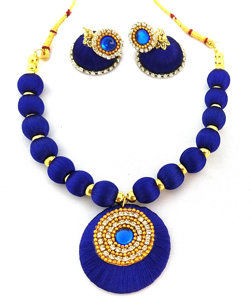 Blue colour necklace set online store