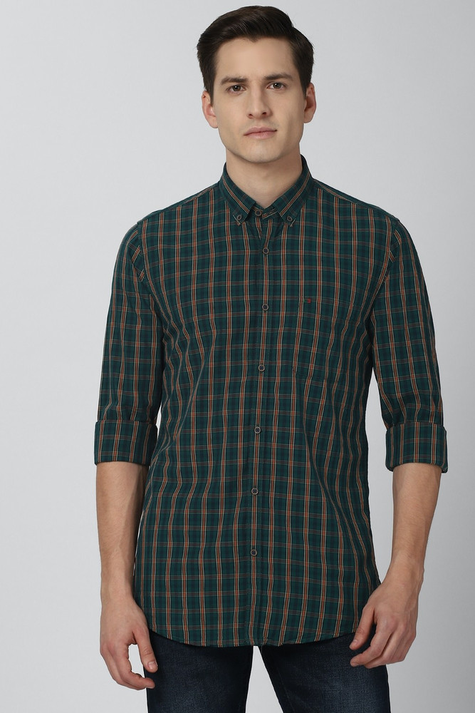 PETER ENGLAND Men Checkered Casual Green Shirt Buy PETER ENGLAND