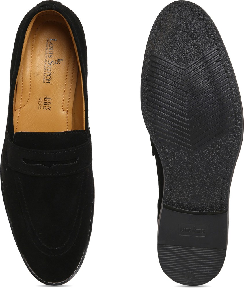 Louis Stitch Loafers And Moccasins : Buy Louis Stitch Italian Moccasins  Black Suede Plain Loafers for Men Online