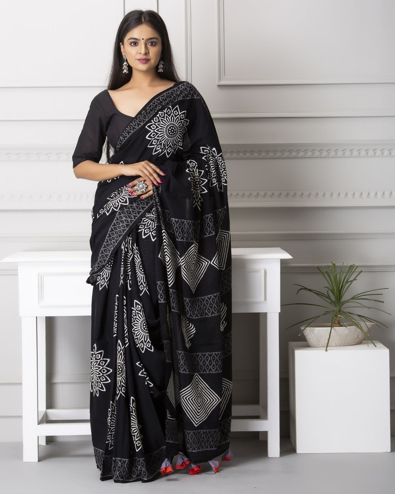Buy JAIPURI BLOCK PRINT Printed Daily Wear Pure Cotton Black