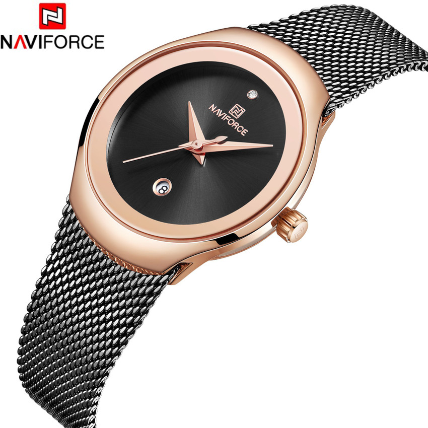 NAVIFORCE 5004 Quartz Stainless Steel Mesh Black Analog Watch