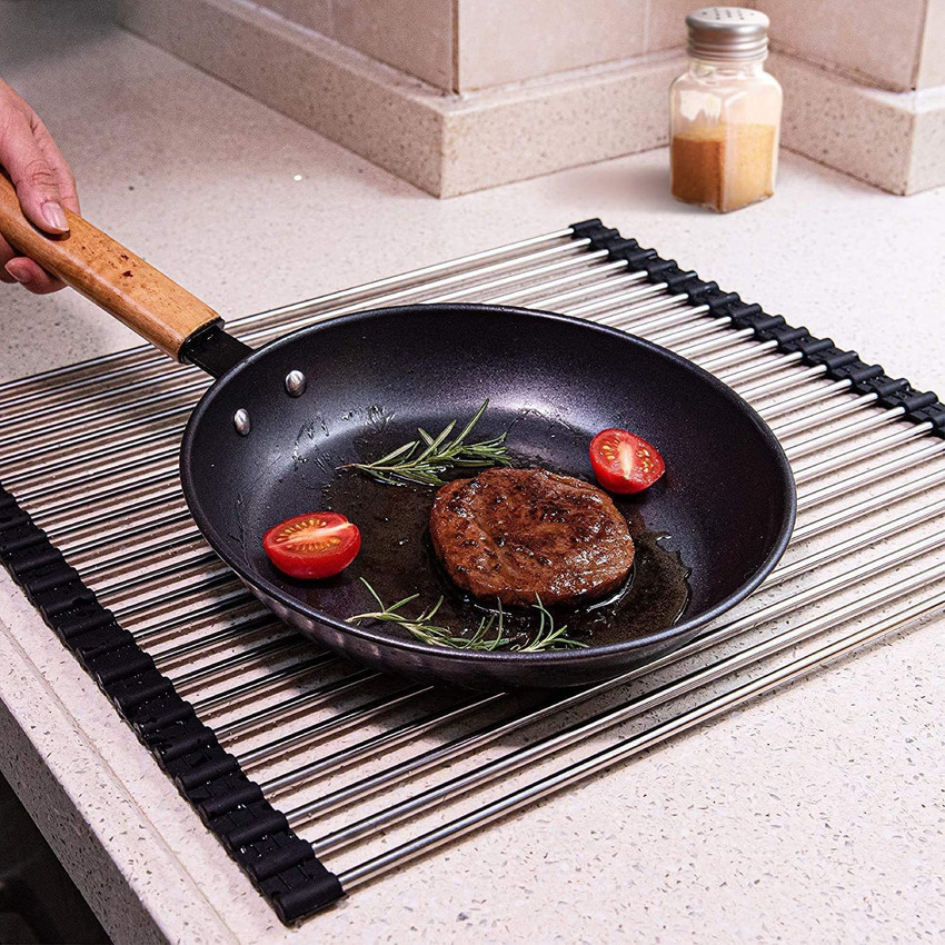 Flipkart SmartBuy Dish Drainer Kitchen Rack Plastic Steel Steel Adjustable Folding Rolling Dish Drying Drainer Rack Over The Sink Mat Price in India Buy Flipkart SmartBuy Dish Drainer Kitchen Rack Pla...