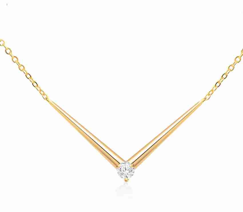 MINUTIAE Gold Plated V Shape Solitaire Diamond Pendant For Women