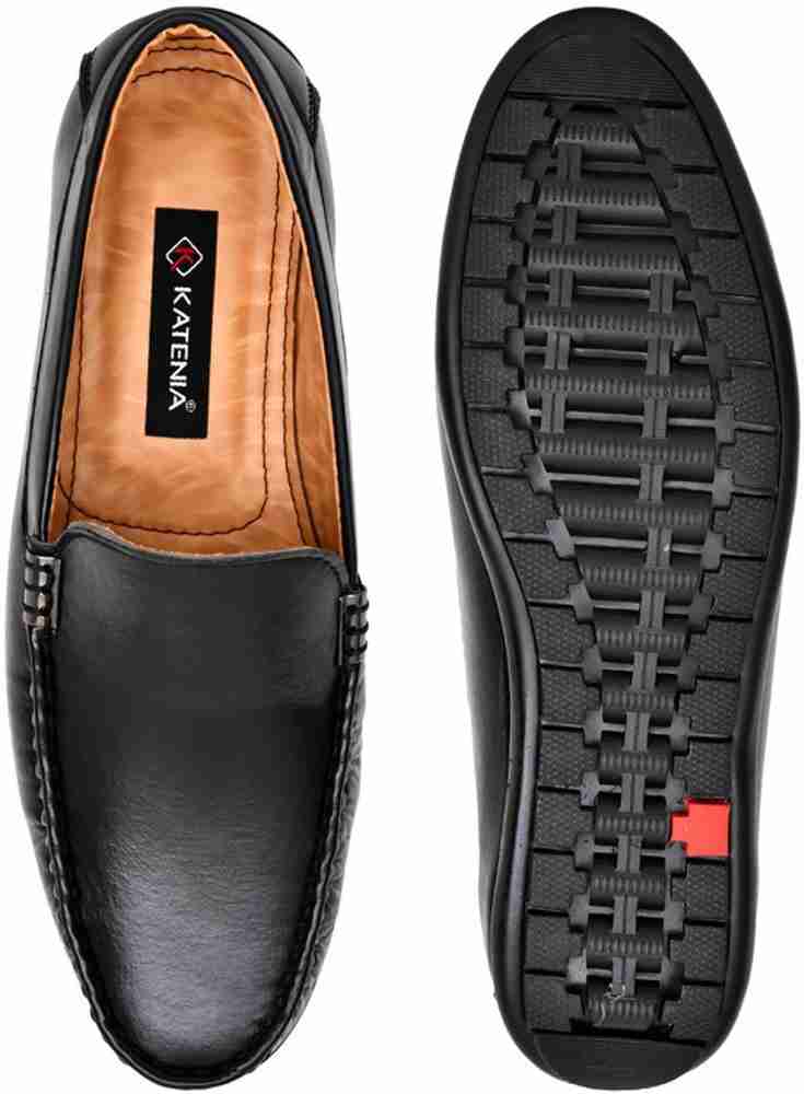 KATENIA Black Synthetic Leather Casual Loafers For Men