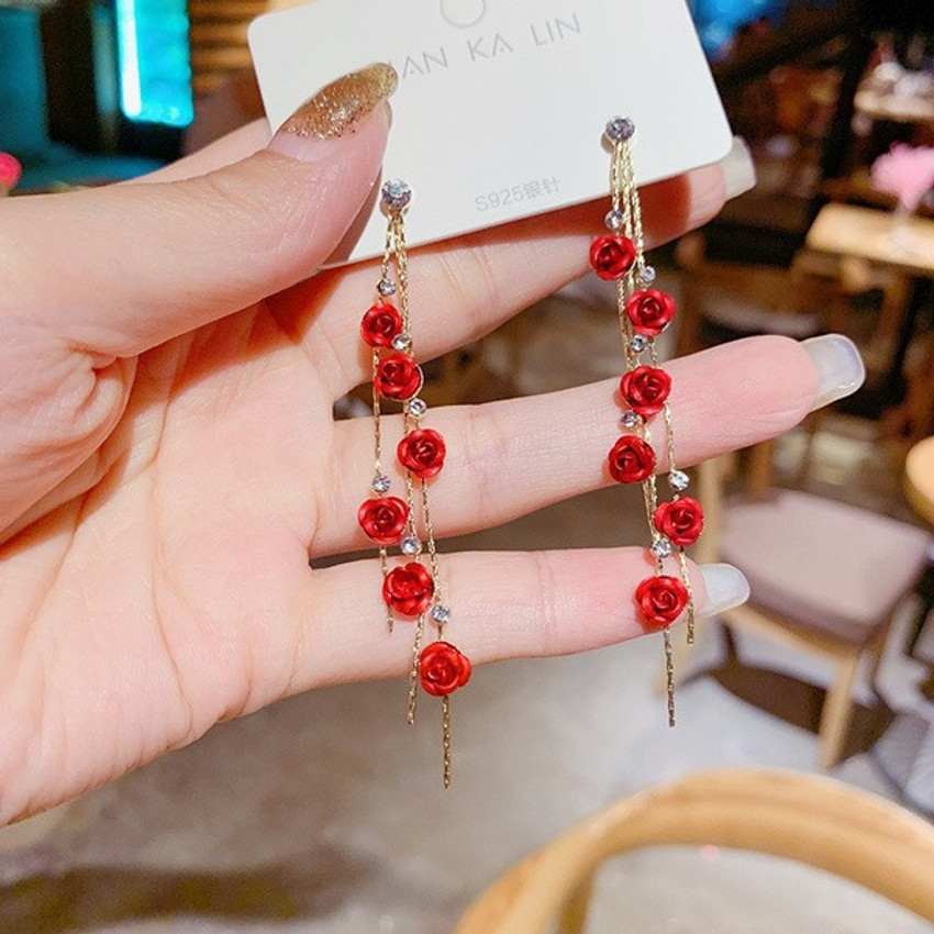 Flipkart Buy BlueShine Korean Red Floral Earrings for Women Girls western Trendy Party Wear Stylish Cubic Zirconia Alloy Drops Danglers Online at Best Prices in India