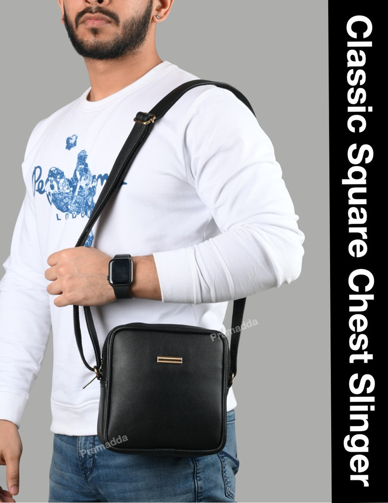 Pramadda Pure Luxury Black Sling Bag Stylish Square Crossbody Side Bag Men Travel Leather Mobile Classic Sling Bag Royal Tan Price in India Flipkart