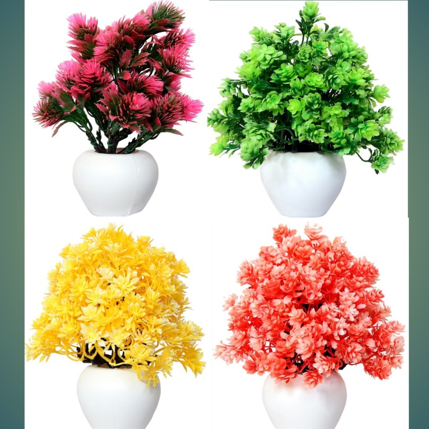 Pack of 4 Artificial Flower with pot for home decoration