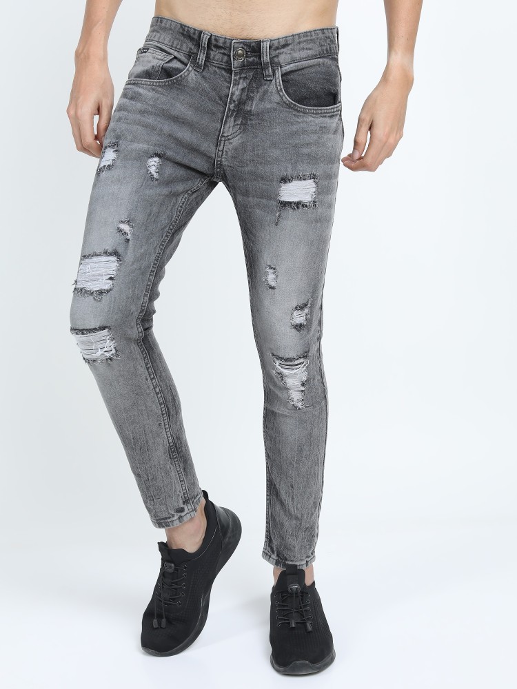 Dark grey 2024 ripped jeans mens