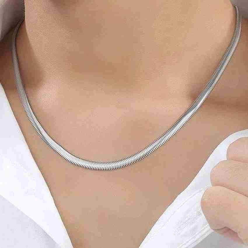 SILVERISH 2MM Flat Silver Chain for Men and Women Platinum Plated Silver Chain 22 inch Platinum Plated Stainless Steel Chain Price in India Buy SILVERISH 2MM Flat Silver Chain for Men