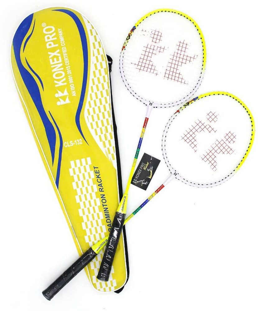 Konex CLS 132 JOINTLESS Badminton Racket with Free Full Cover Set of 2 Racket Yellow Strung Badminton Racquet