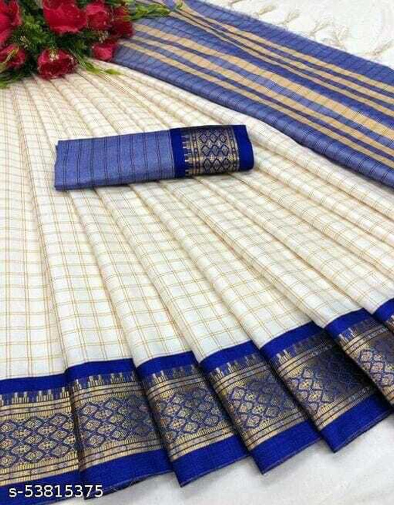 Buy siya silk studio Checkered Daily Wear Cotton Silk White Blue Sarees Online Best Price In India Flipkart