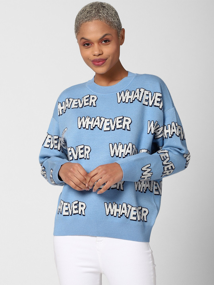 FOREVER 21 Printed Round Neck Casual Women Blue White Sweater Buy FOREVER 21 Printed Round Neck Casual Women Blue White Sweater Online at Best Prices in India Flipkart