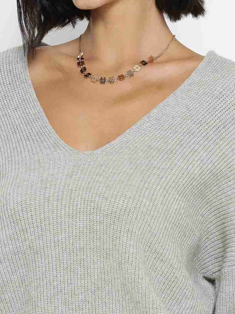 FOREVER 21 Solid V Neck Casual Women Grey Sweater Buy FOREVER 21