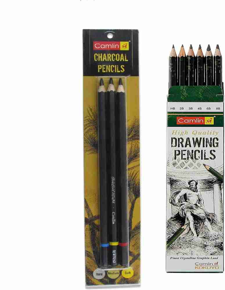 Camlin SOFT/MEDIUM/HARD CHARCOAL PENCIL SET OF 3 (BLACK) Pencil