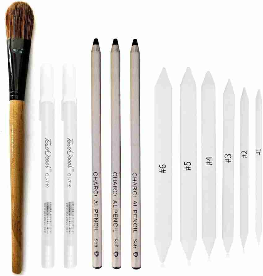 ChiggiWiggi 3 White Charcoal Pencil,6 Compressed Charcoal  Stick & 3 Woodless Charcoal Pencil - Sketching Set