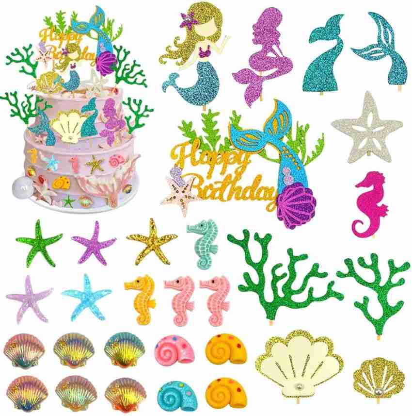 Festiko Festiko®39 PCS Mermaid Cupcake Topper Glitter Merm Cake