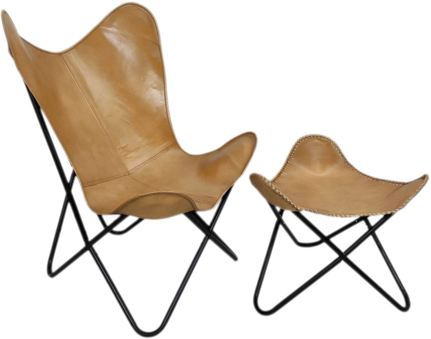 RIDHI SHIDI EXPORTS Genuine Brown Leather Butterfly Chair With