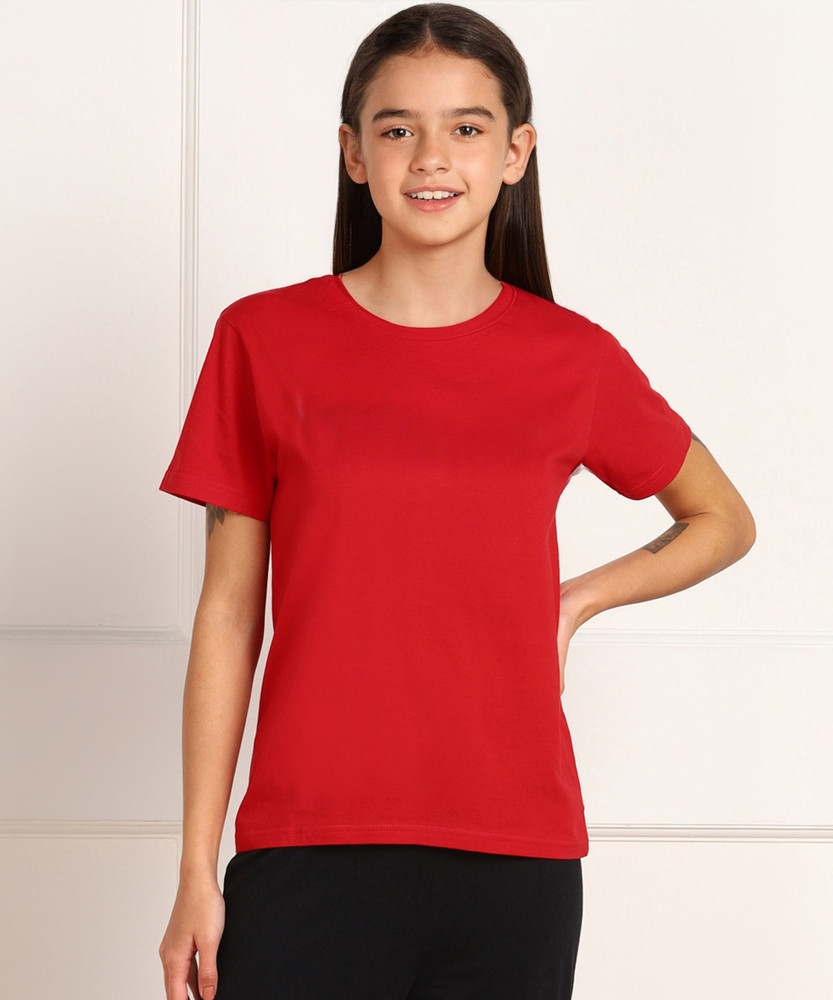 Flipkart Young trendz Girls Solid Pure Cotton T Shirt