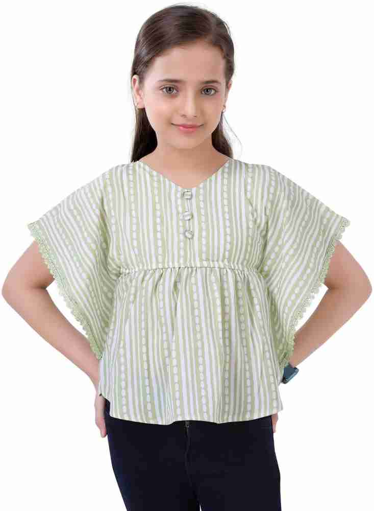 Green Printed Cotton Blend Top