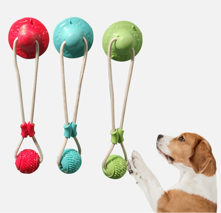 Dog Rope Ball Interactive Tug of War Toy Suction Cup Molar Teeth