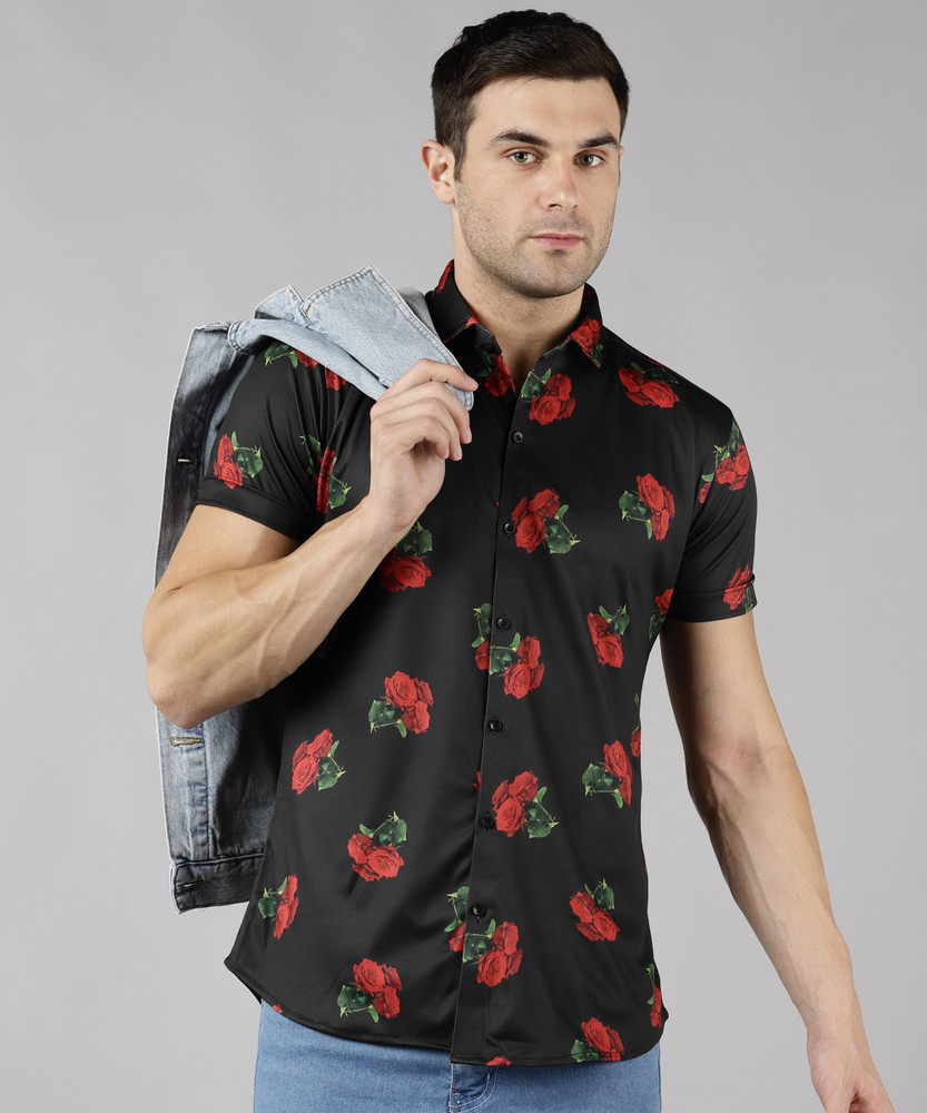 COMBRAIDED Men Floral Print Casual Red Black Shirt Buy