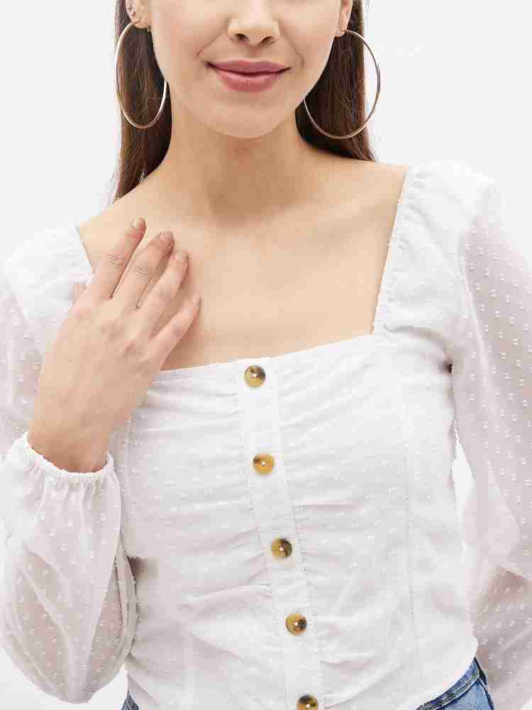 Buy Harpa White Self Design Semi Sheer Top - Tops for Women 7578945
