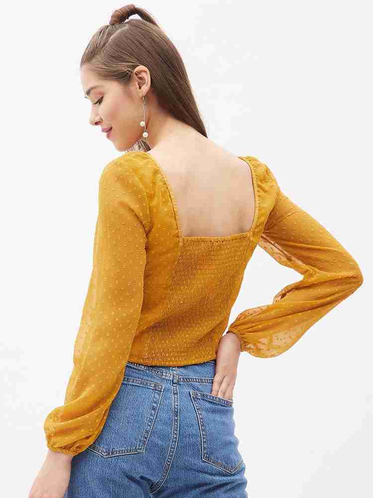 HARPA Casual Solid Women Yellow Top