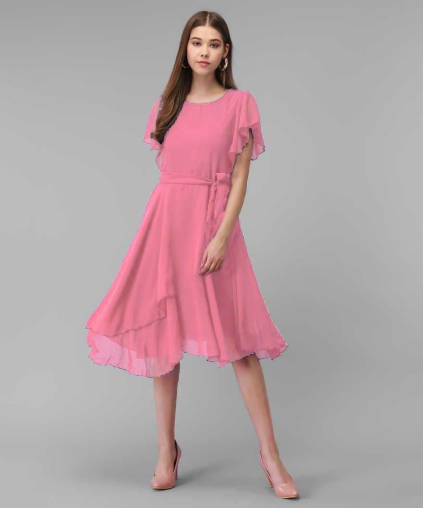 Maruti Nandan Fab Women Fit and Flare Pink Dress Buy Maruti