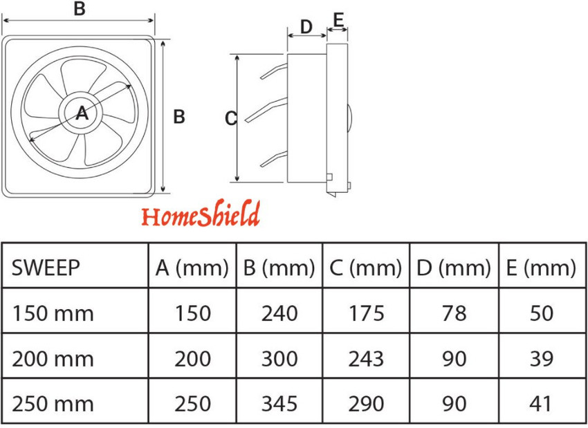 HomeShield Ventilation EXHAUST Fan Copper Motor FAN Cut out