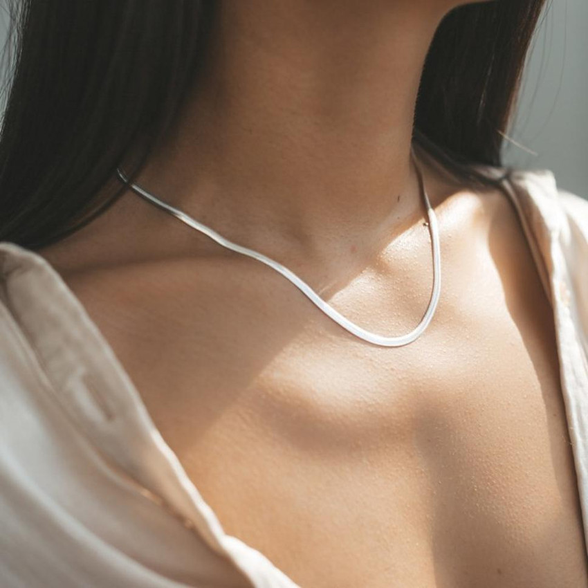 SILVERISH 2MM Flat Silver Chain for Men and Women Platinum Plated