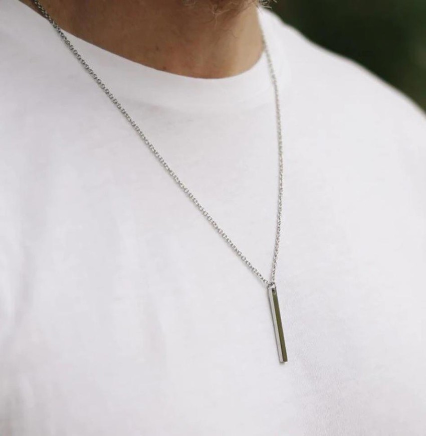 Men's Jewellery 3D Cuboid Vertical Bar/Stick Stainless Steel Locket Pendant  Necklace for Boys and Men