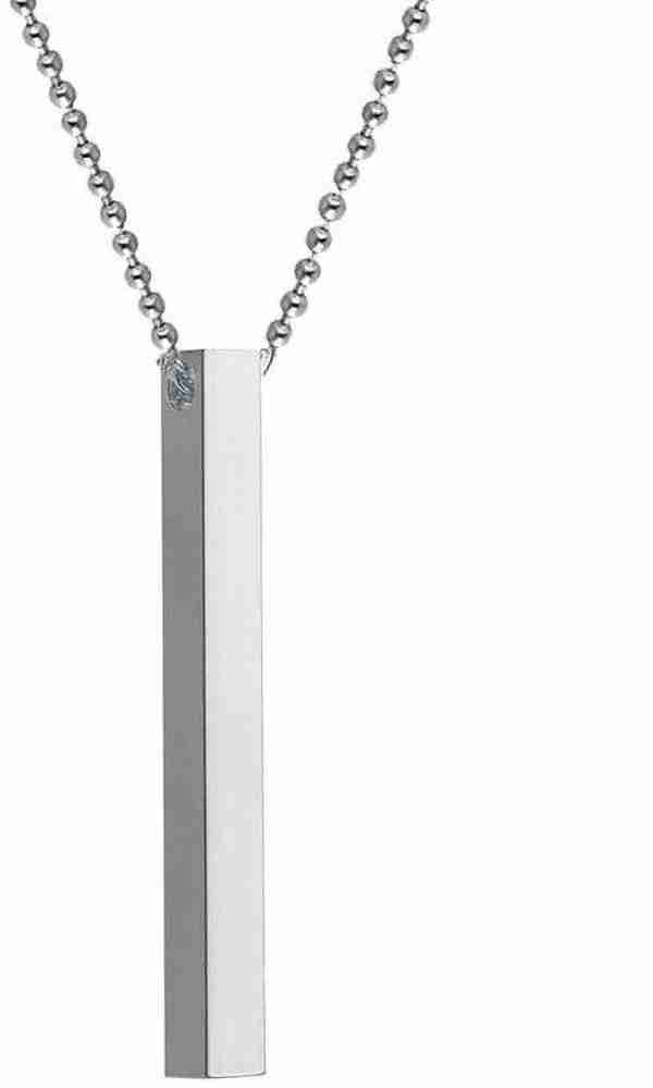 Stylewell Silver 3d Vertical Bar Cuboid Stick Pendant Locket Necklace Chain Mens Women Stainless Steel Pendant Set