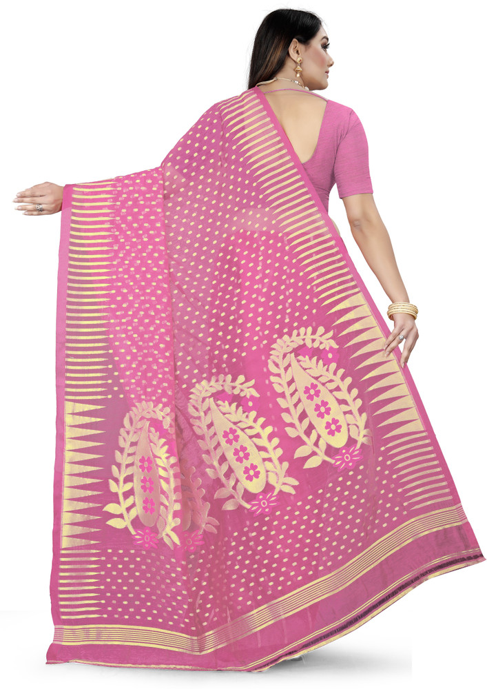 Buy PrimeChoice Woven Jamdani Cotton Blend Pink Sarees Online