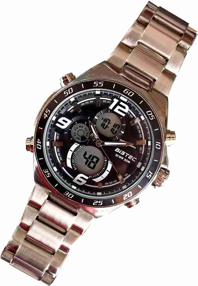 BISTEC Stainless Steel Dual Time Watch For Men Boys Analog Digital