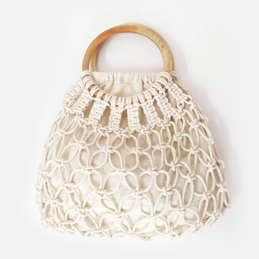 Macrame bag with wooden on sale handles