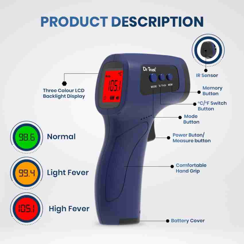 Dr. Trust (USA) Model 610 Non Contact Infrared Forehead Digital Laser  Thermal Scanner Gun For Fever Temperature Machine For Kids Adults & babies  Thermometer - Dr. Trust 