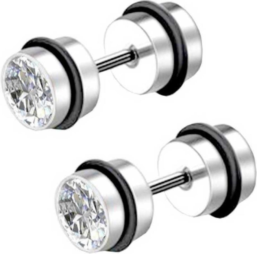 Mens Silver Bling Lab Created Diamond Studs Earrings