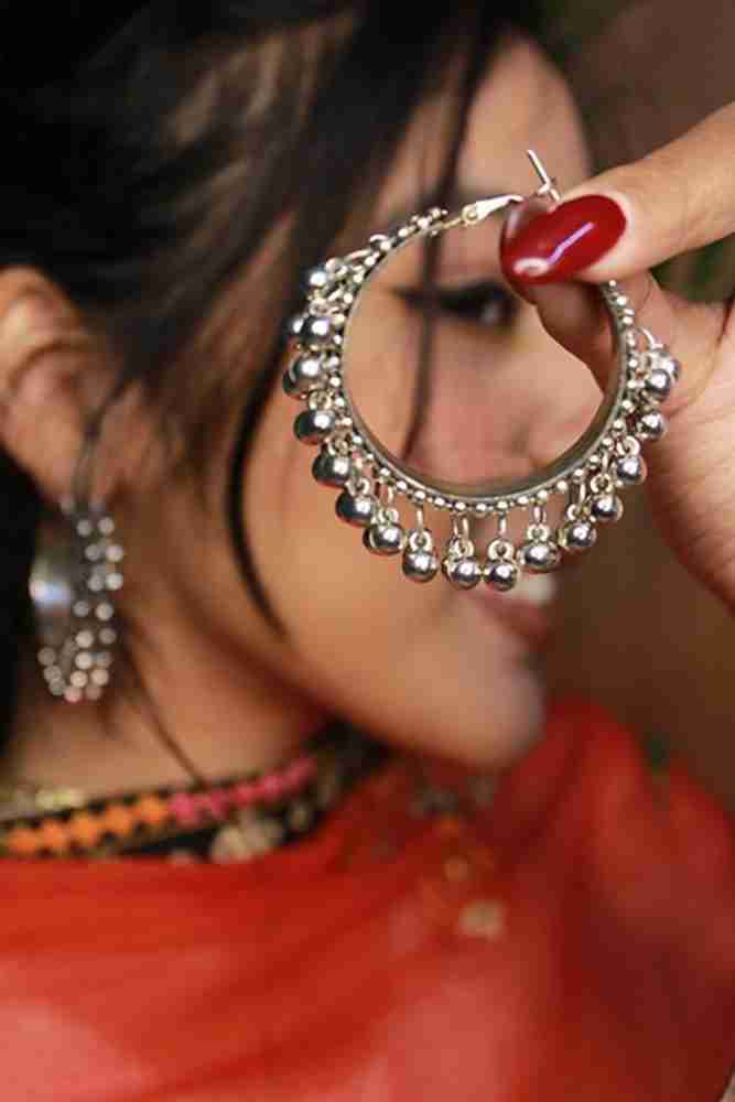 Oxidized silver new arrivals hoop earrings