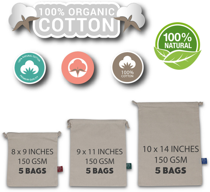Cotton bags for storing vegetables in fridge store
