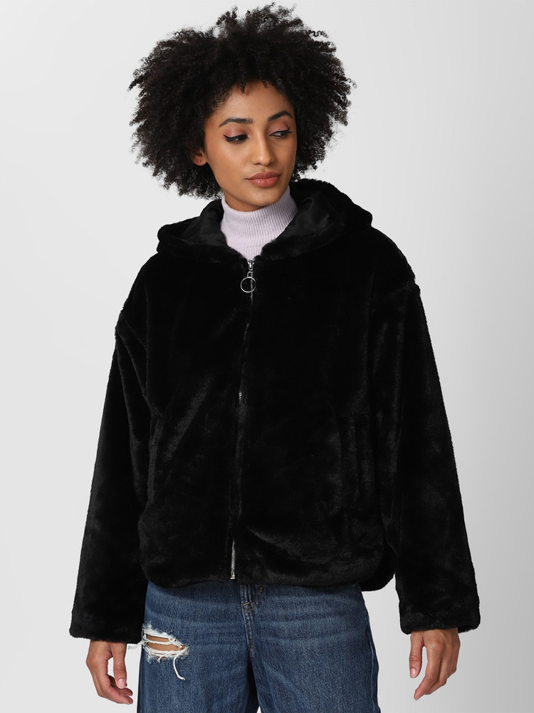 Forever 21 black fuzzy jacket top