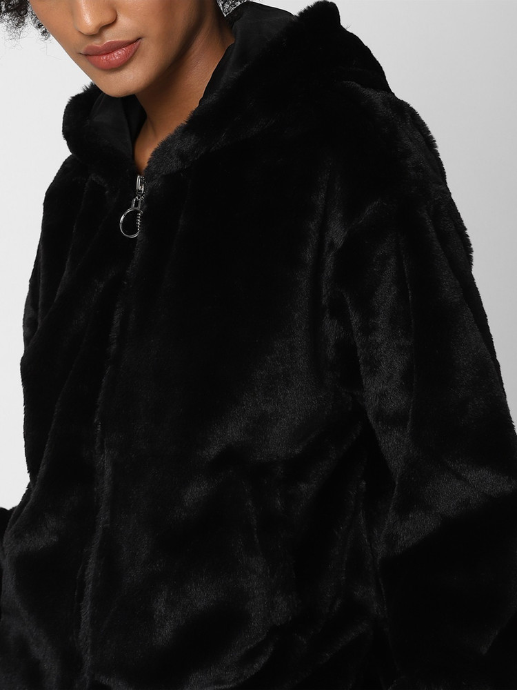 Fuzzy jacket with hood forever 21 clearance