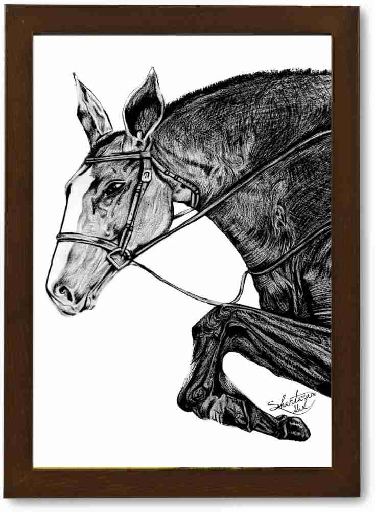 Original Ink Horse Drawing, Frame top