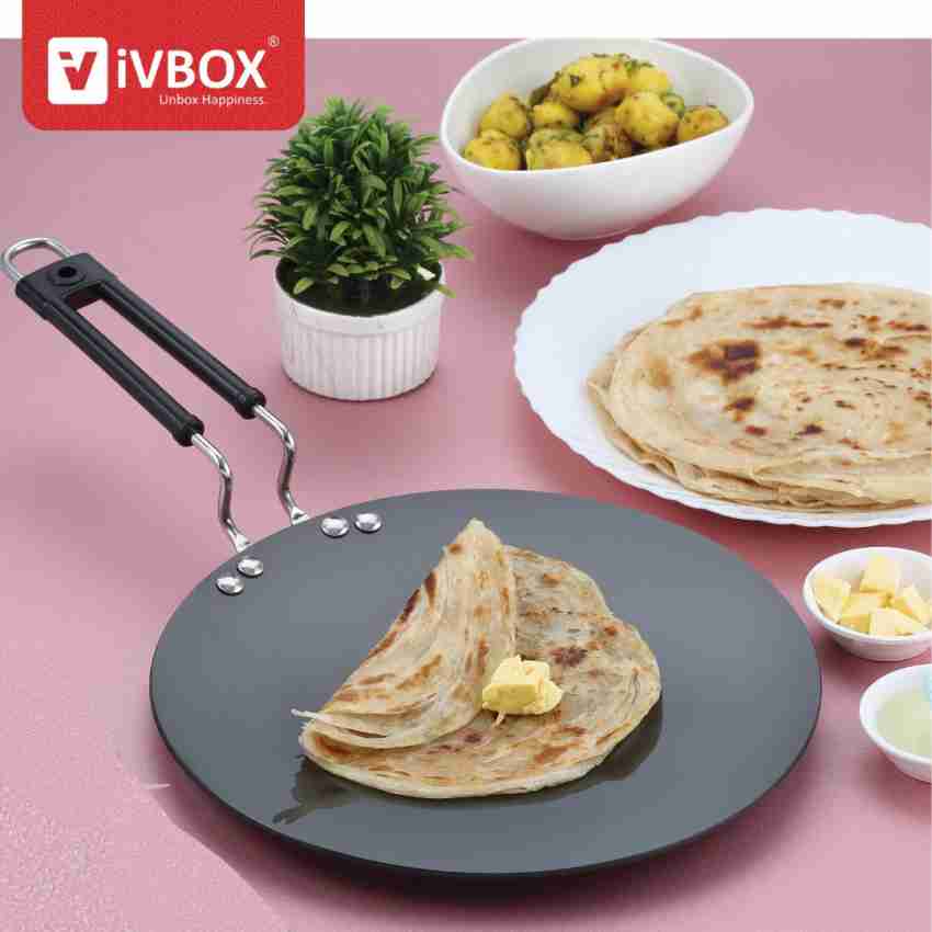 Brodees Iron Roti Tawa 25 Cm Diameter with Tough Handle Concave Tawa -  Chapati Tawa, Iron Roti Tawa, Gas Compatible Tawa (Black) - Brodees