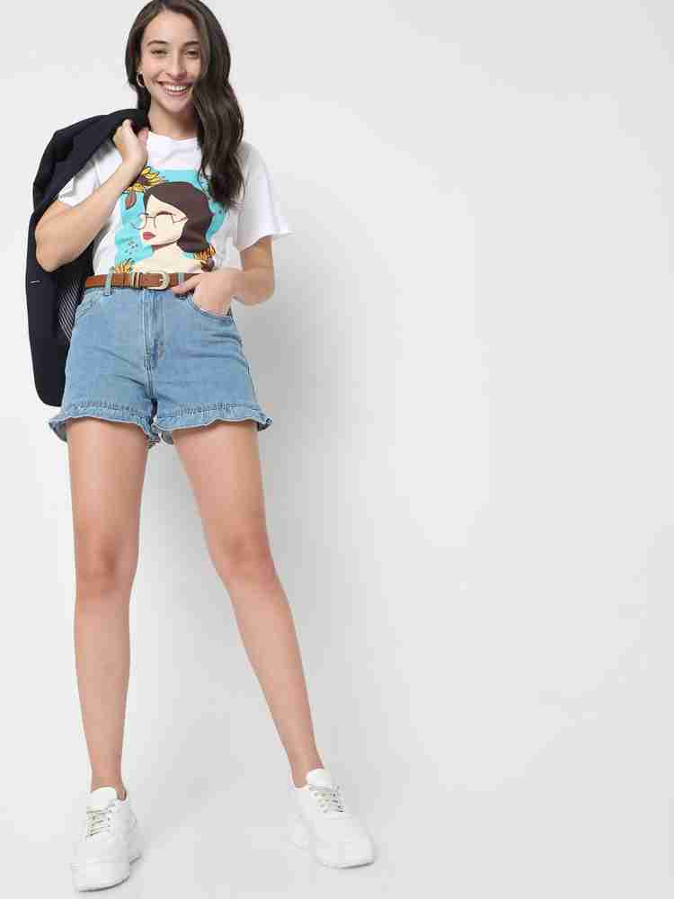 VERO MODA Solid Women Blue Denim Shorts Buy VERO MODA Solid
