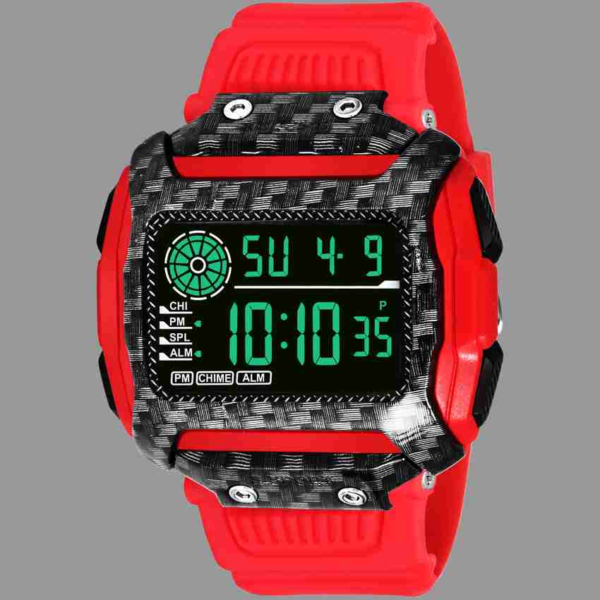 TrackFly 9097 PLAN RED silicone strap Digital sports watch Day