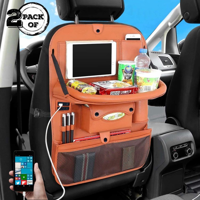AllExtreme WPUSBC Universal PU Leather Car Seat Back Organizer with 4 USB  Charging Ports Multi Pocket SUV Travel Storage with Umbrella & Bottle Holder