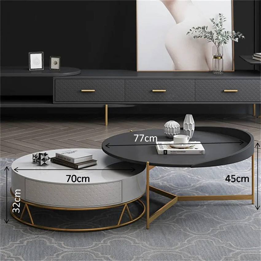 NG Decor Round Nesting Coffee Table with Storage Rotatable Drawers
